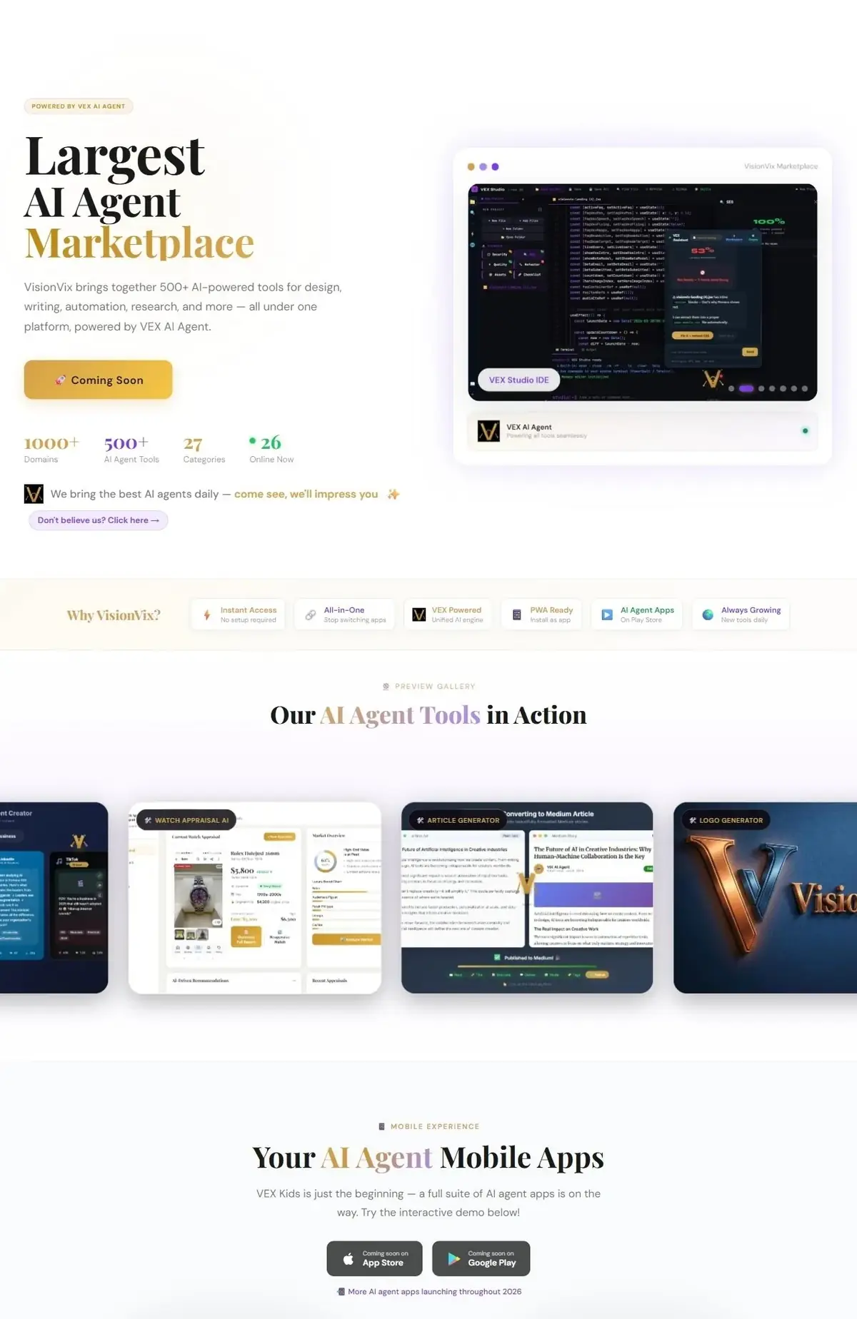 VisionVix — Largest AI Agent Creativeplace website screenshot